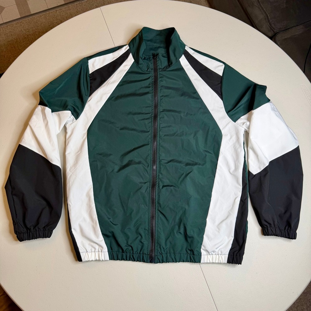 Manfinity XXL Mens Colorblock Windbreaker Jacket Green White Black Full Zip